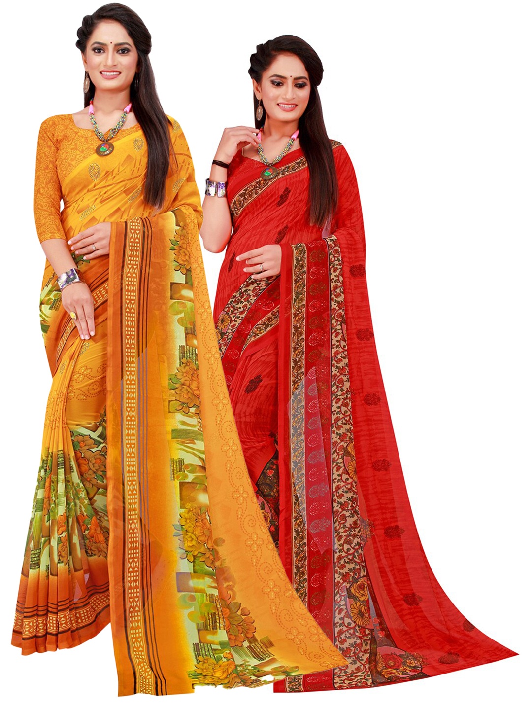 

SAADHVI Pack Of 2 Pure Georgette Sarees, Yellow