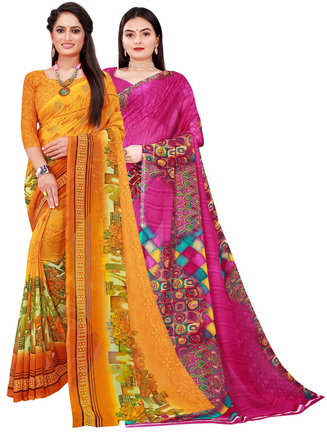 

SAADHVI Pack Of 2 Pure Georgette Sarees, Yellow