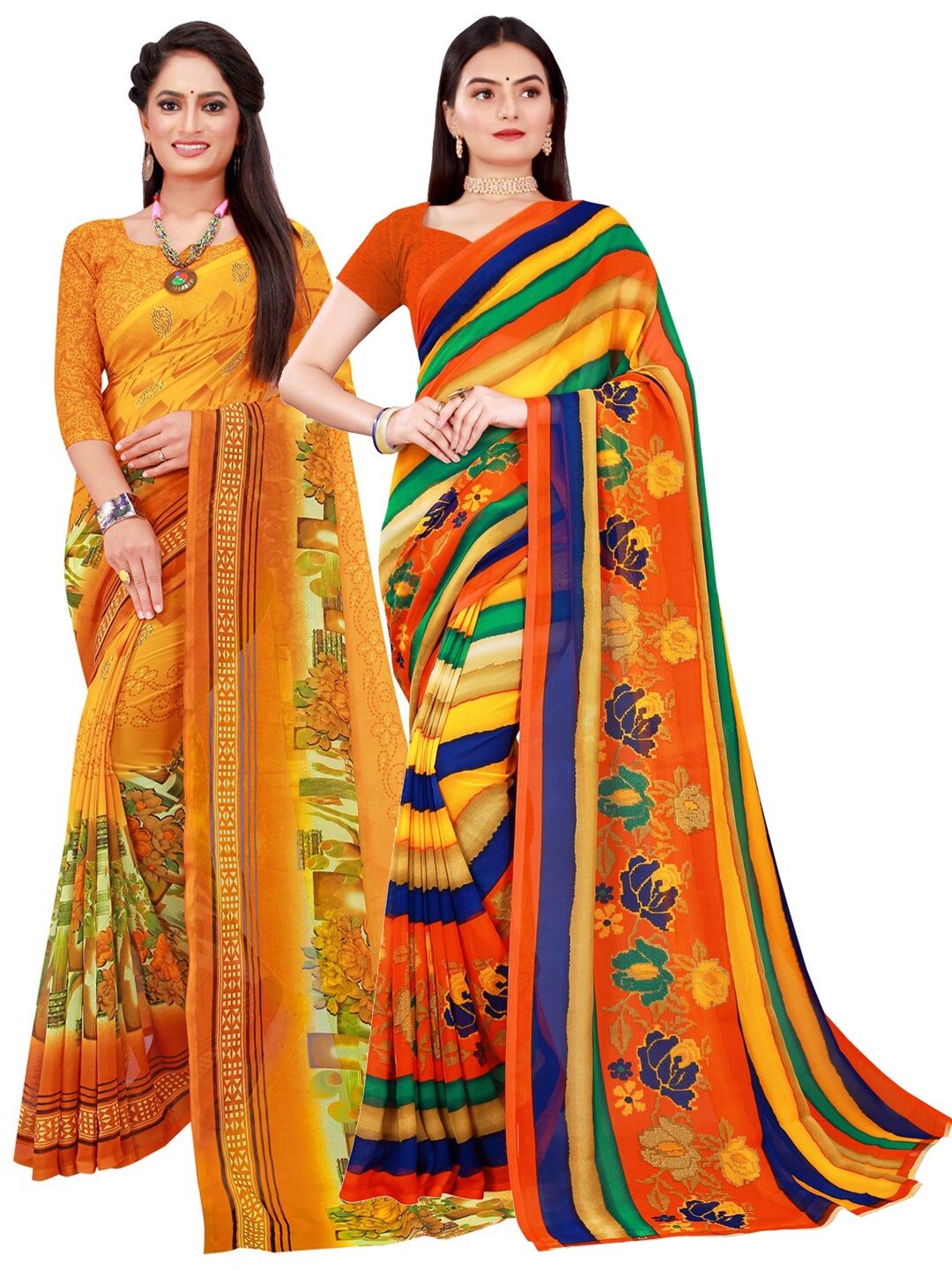 

SAADHVI Pack Of 2 Pure Georgette Sarees, Yellow