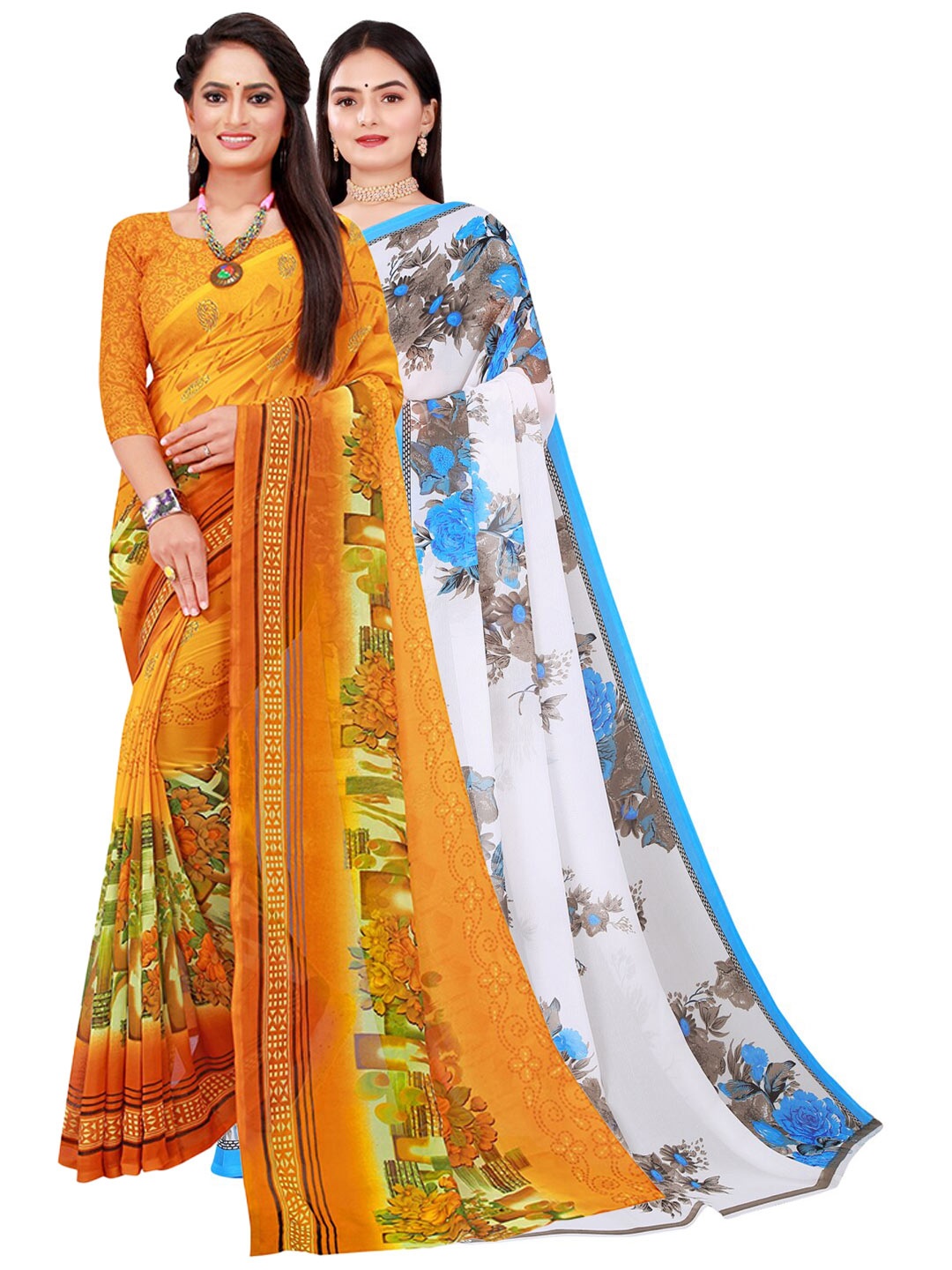 

SAADHVI Pack Of 2 Pure Georgette Sarees, Yellow