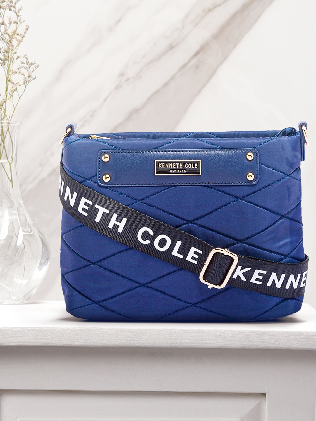 

Kenneth Cole Navy Blue Quilted Structured Sling Bag