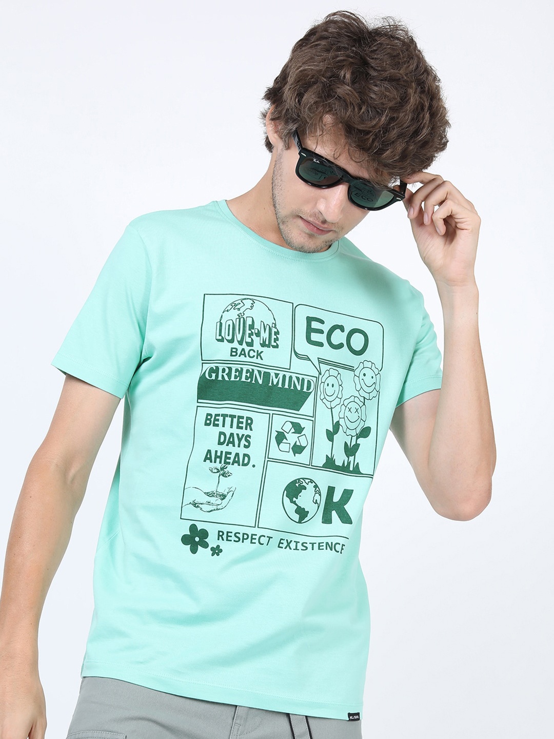 

HIGHLANDER Men Blue Printed Slim Fit T-shirt