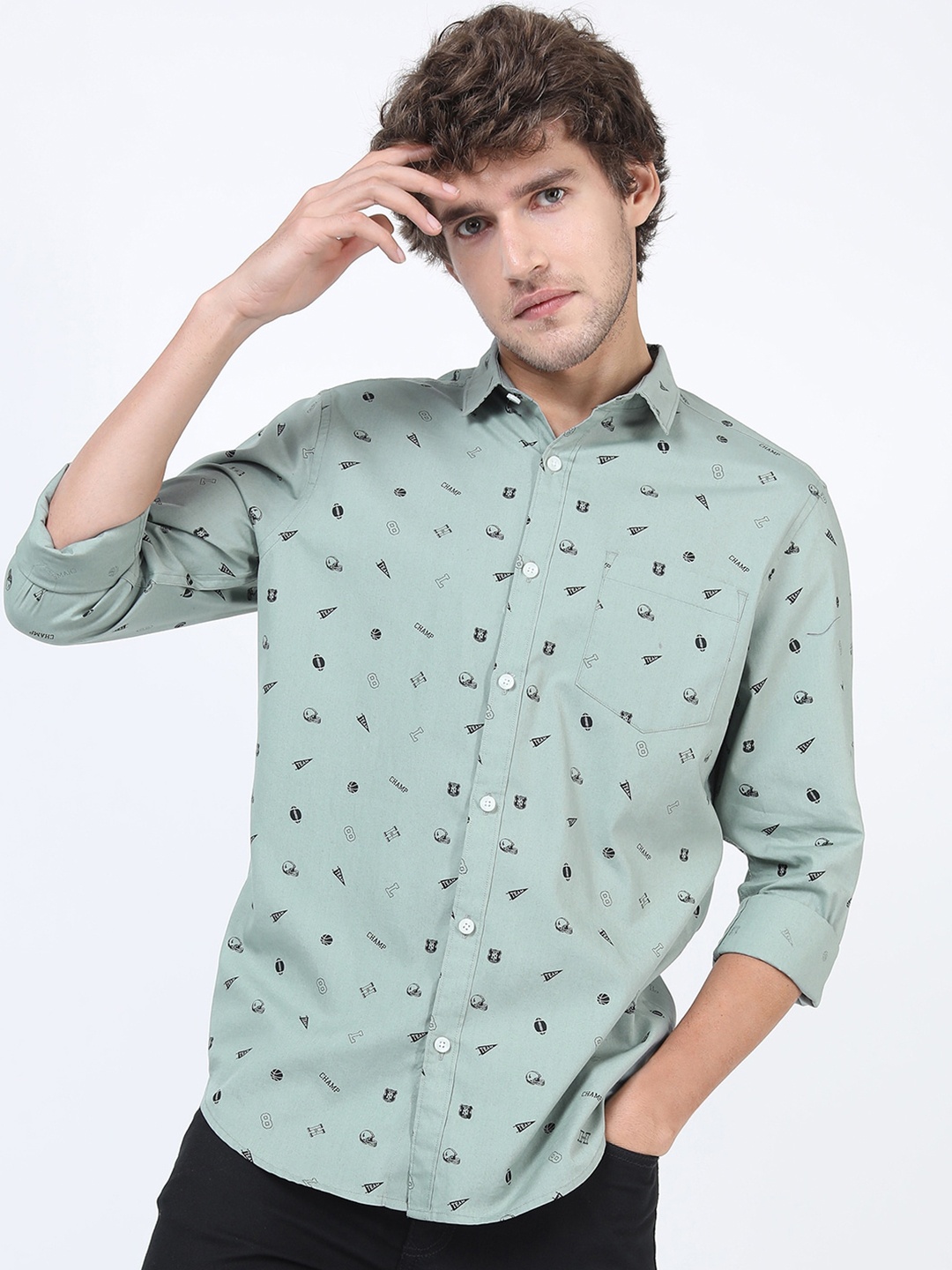 

HIGHLANDER Men Olive Green Slim Fit Printed Casual Shirt