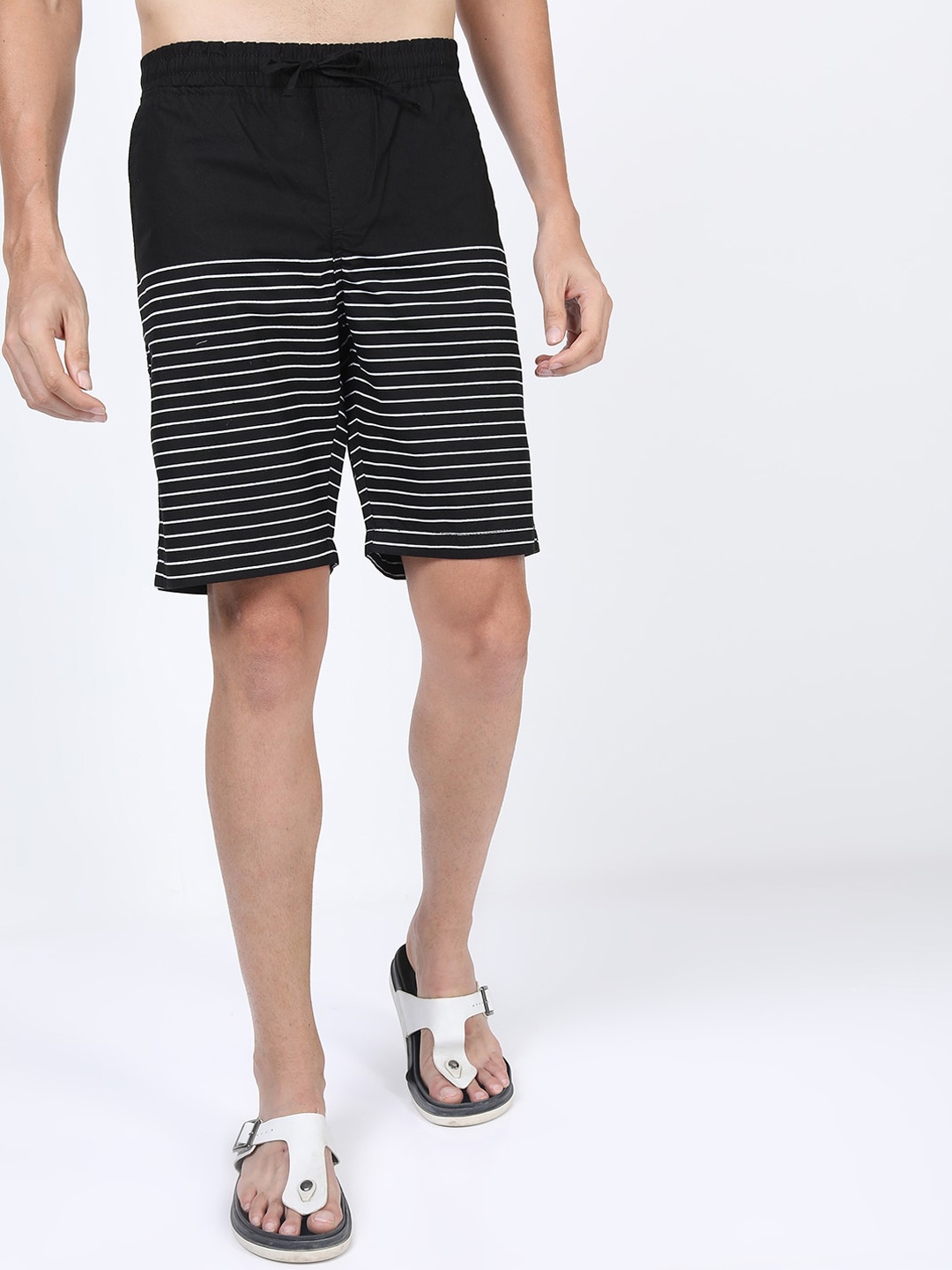 

HIGHLANDER Men Black Striped Slim Fit Shorts