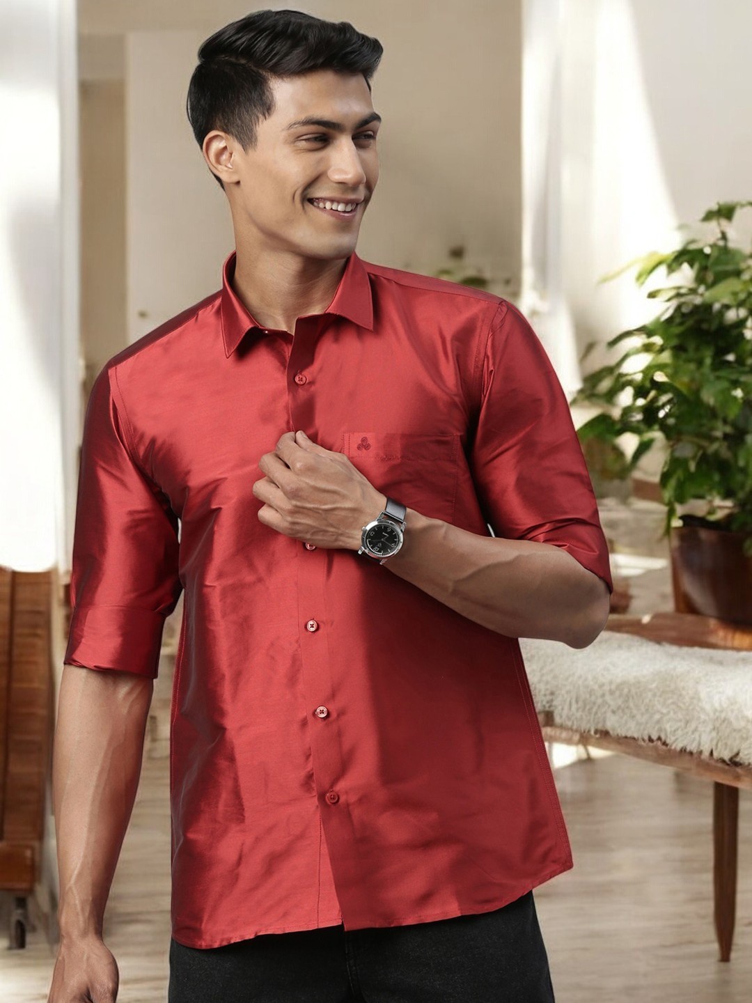 

TATTVA Men Red Slim Fit Casual Shirt