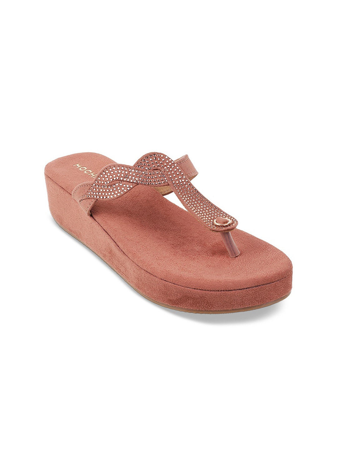 

Mochi Pink Embellished Wedge Sandals