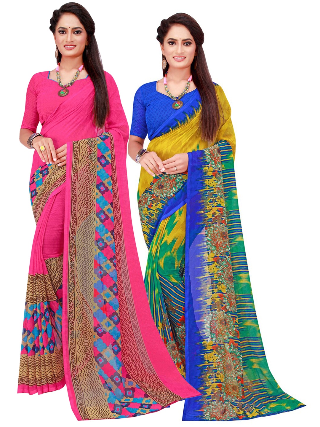 

Florence Magenta & Blue Set Of 2 Pure Georgette Saree