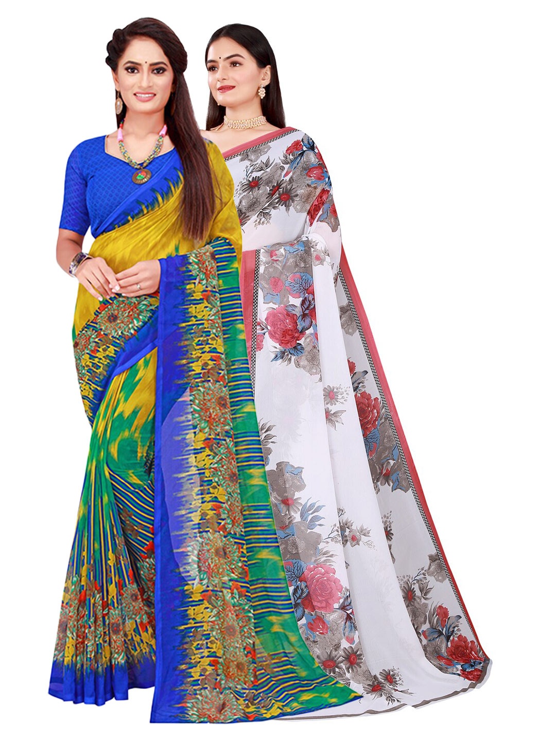 

Florence White & Green Set Of 2 Pure Georgette Saree