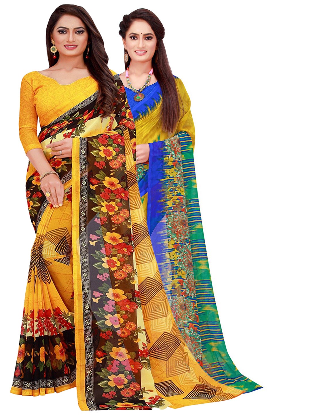 

Florence Pack Of 2 Pure Georgette Sarees, Yellow