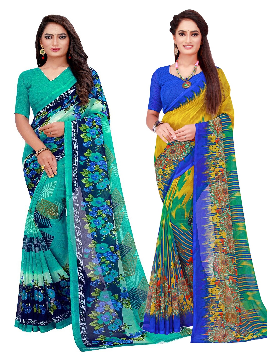 

Florence Pack Of 2 Pure Georgette Sarees, Turquoise blue