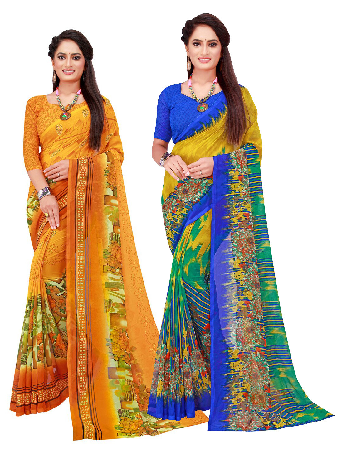 

Florence Yellow & Green Set Of 2 Pure Georgette Saree