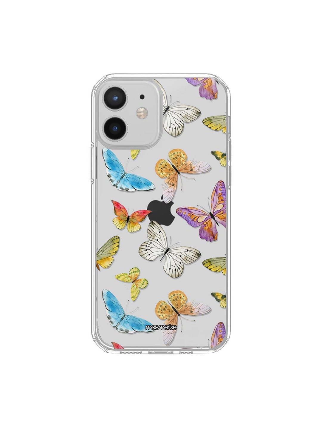 

macmerise White & Blue Water Colour Butterflies Printed iPhone 12 Back Clear Case