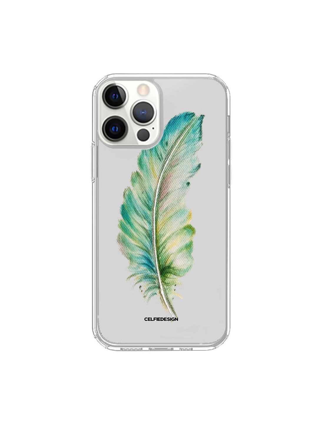 

macmerise Green Feather Printed iPhone 12 Pro Clear Case