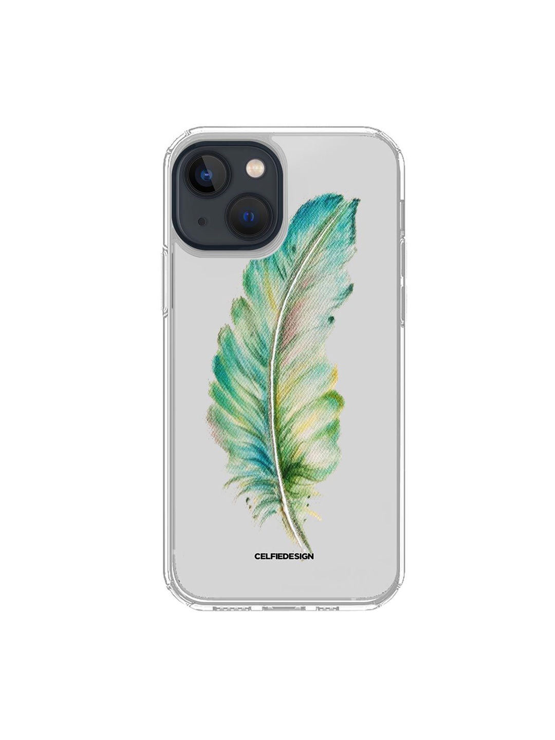 

macmerise Green Feather Printed iPhone 13 Clear Back Case