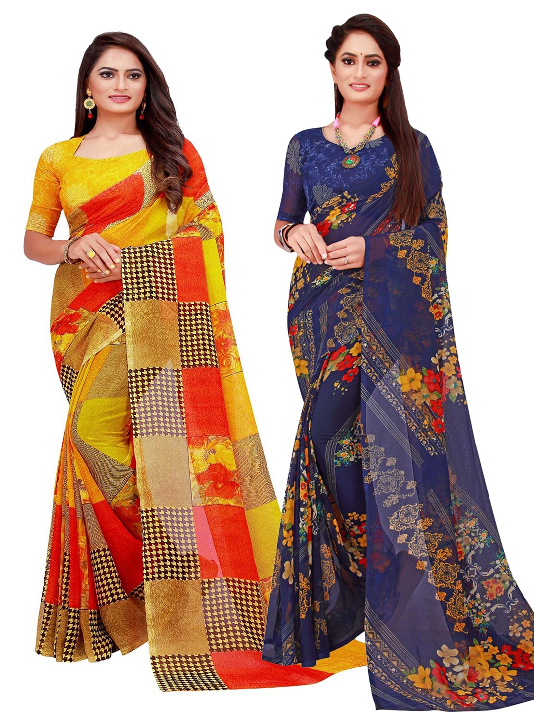 

Florence Pack Of 2 Pure Georgette Sarees, Navy blue