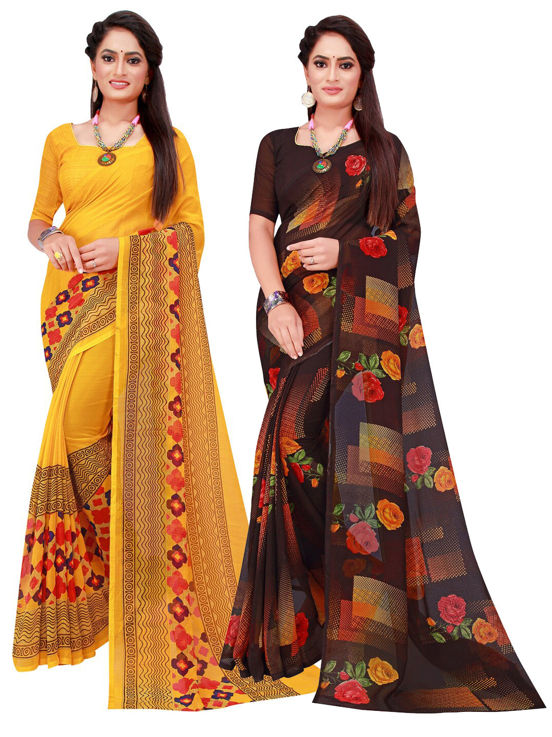 

Florence Yellow & Blue Geometric Pack of 2 Pure Georgette Saree