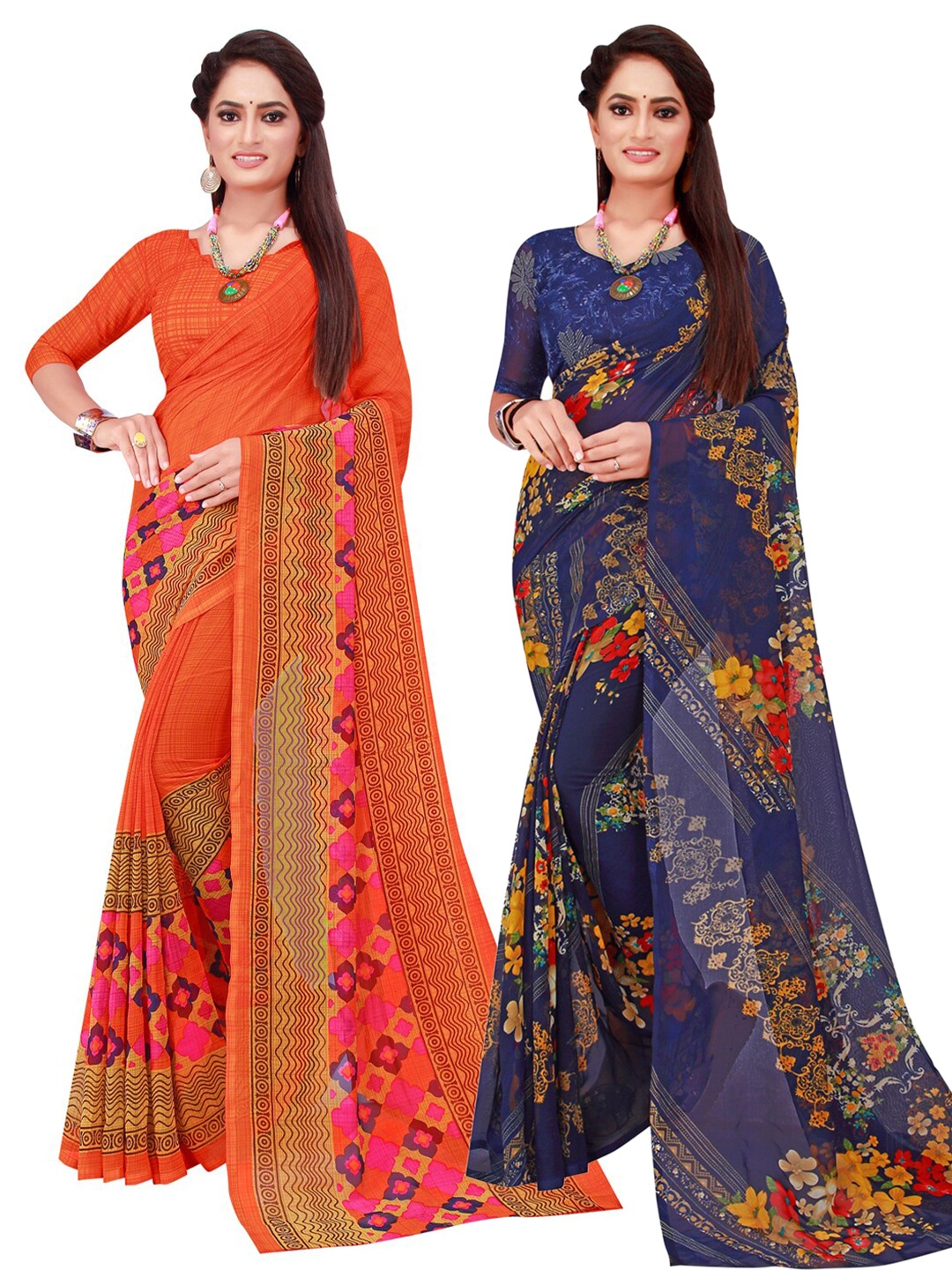 

Florence Red & Blue Pure Geometric Pack of 2 Pure Georgette Saree