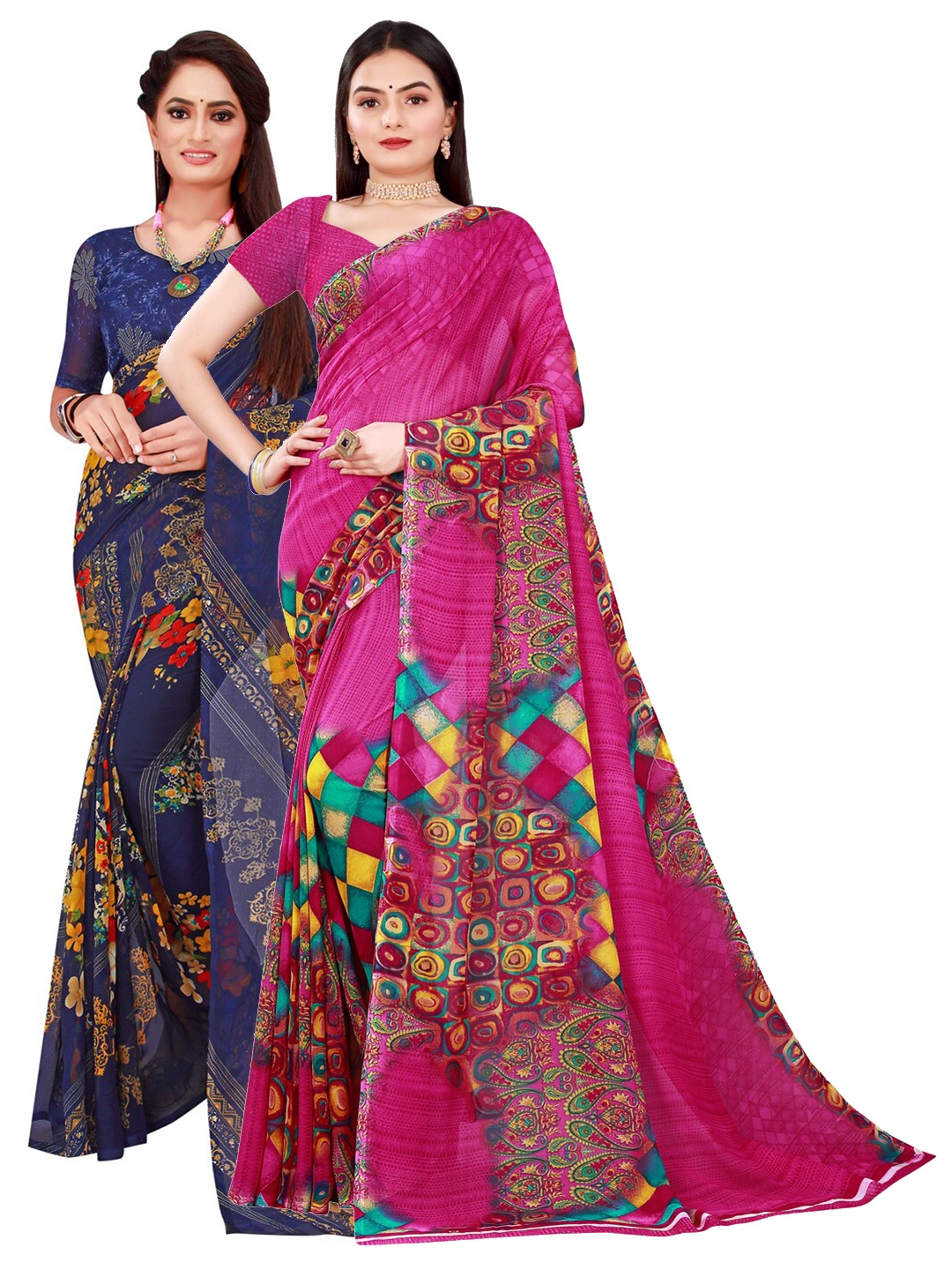 

Florence Magenta & Blue Geometric Pack of 2 Pure Georgette Saree