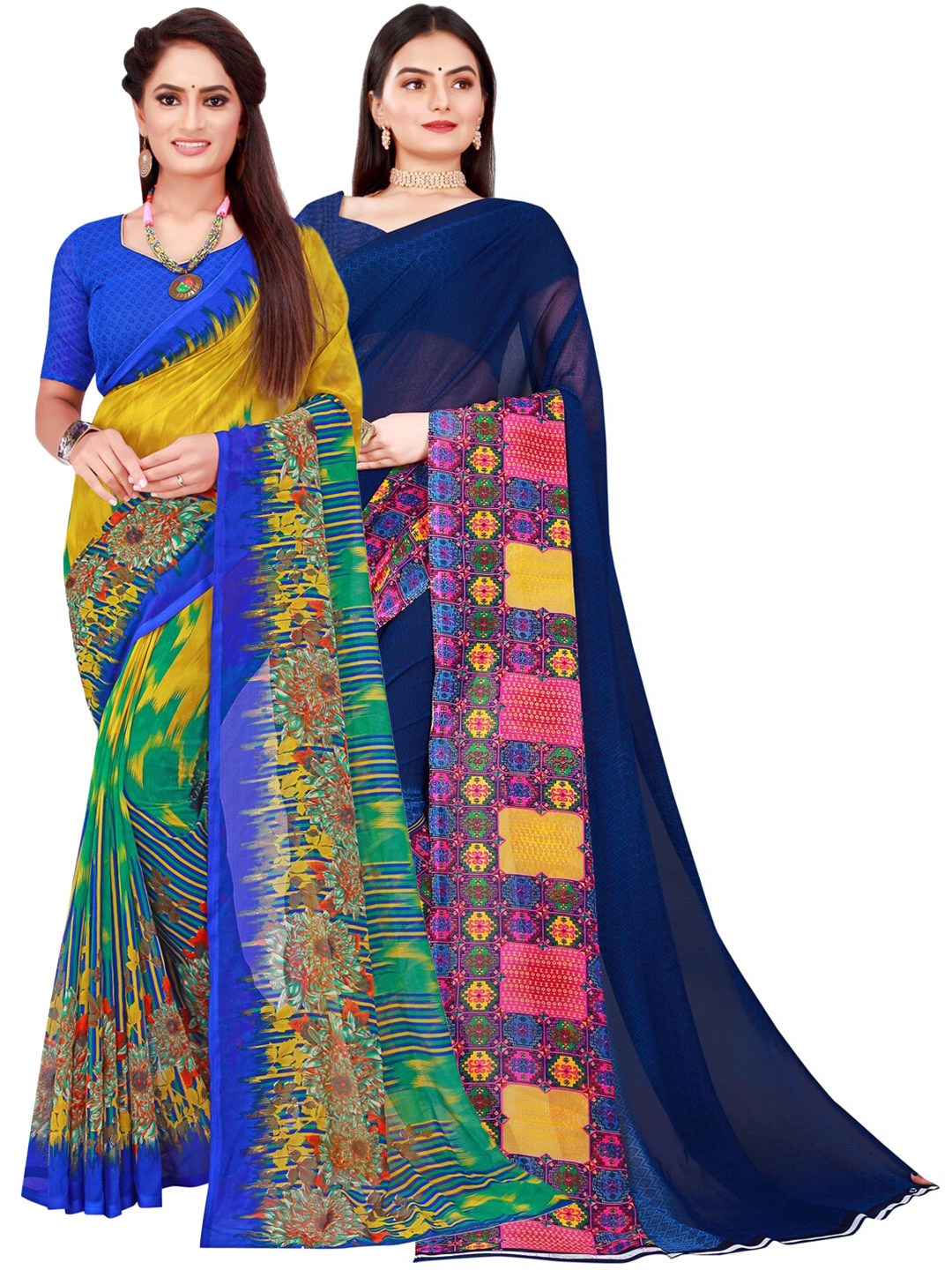 

KALINI Multicoloured & Navy Blue Pack Of 2 Pure Georgette Sarees, Multi