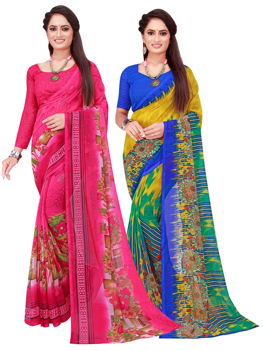 

KALINI Multicoloured & Magenta Pack Of 2 Pure Georgette Sarees, Multi