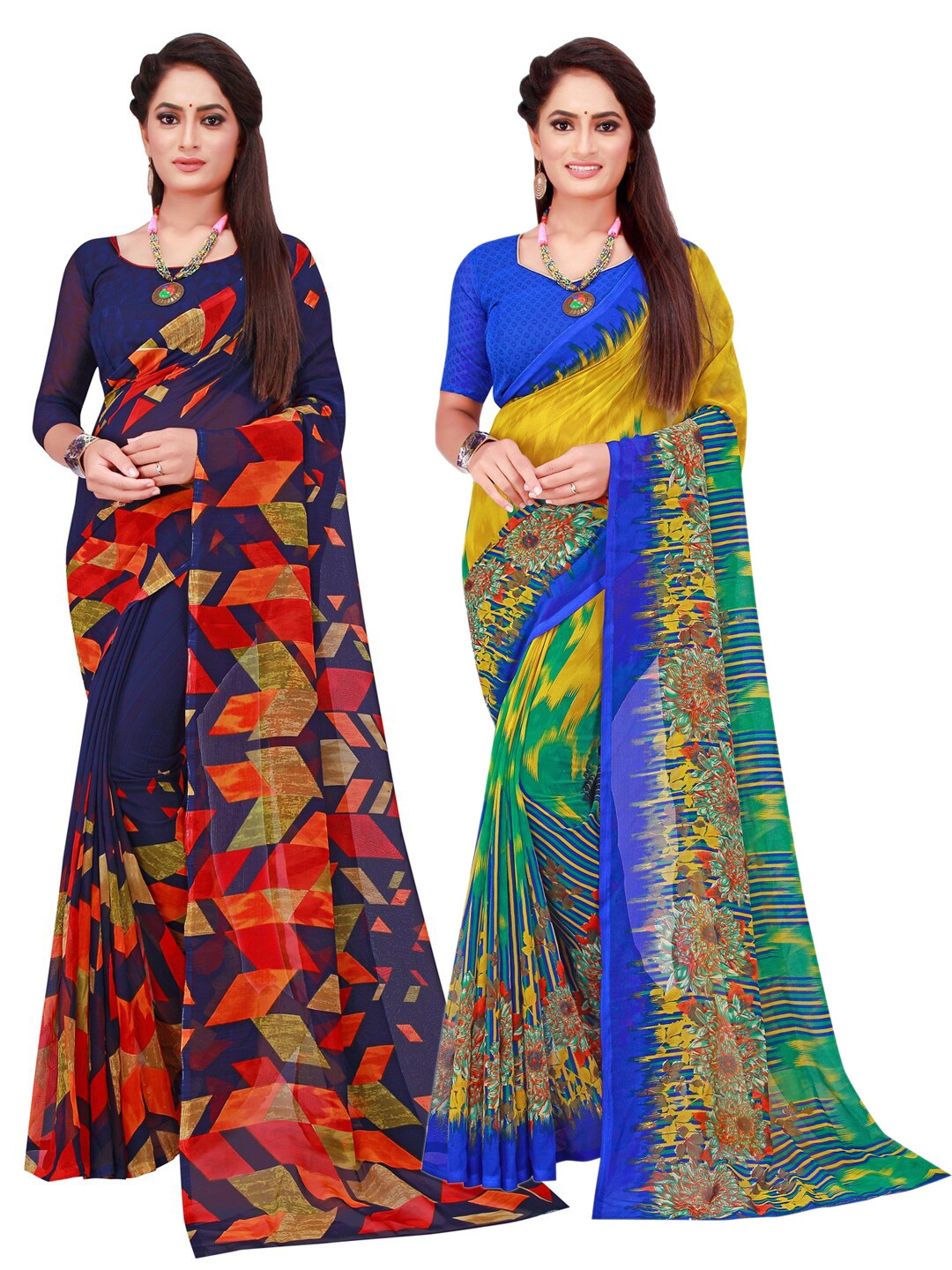 

KALINI Navy Blue & Multicoloured Pack Of 2 Pure Georgette Sarees