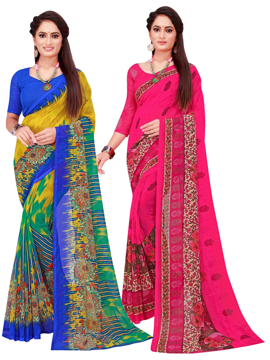 

KALINI Magenta & Multicoloured Pack Of 2 Pure Georgette Sarees