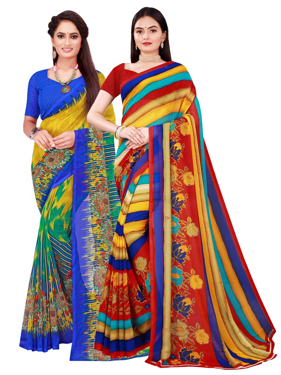 

KALINI Multicoloured Pack Of 2 Pure Georgette Sarees, Multi