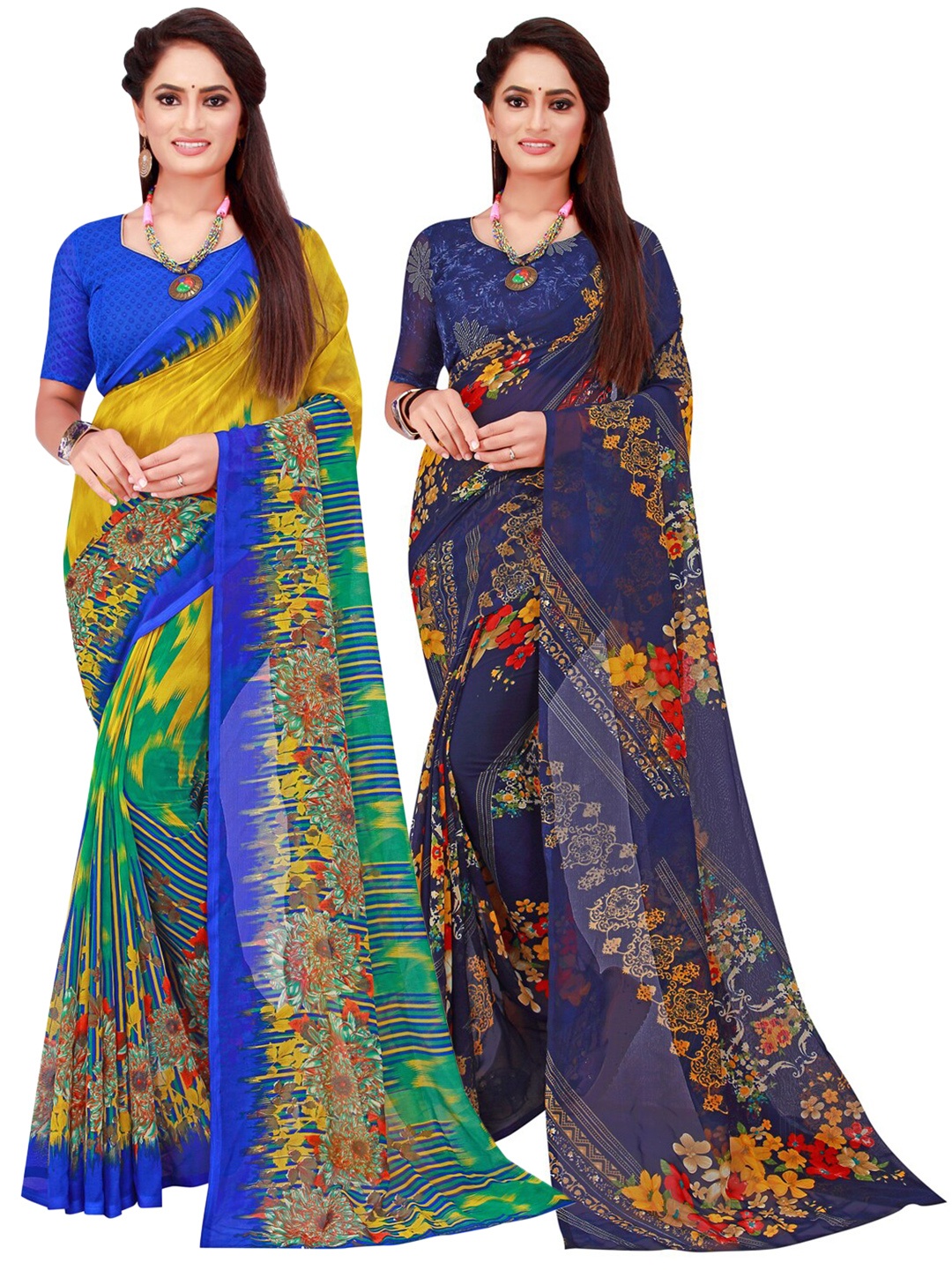 

KALINI Navy Blue & Multicoloured Floral Pure Georgette Saree