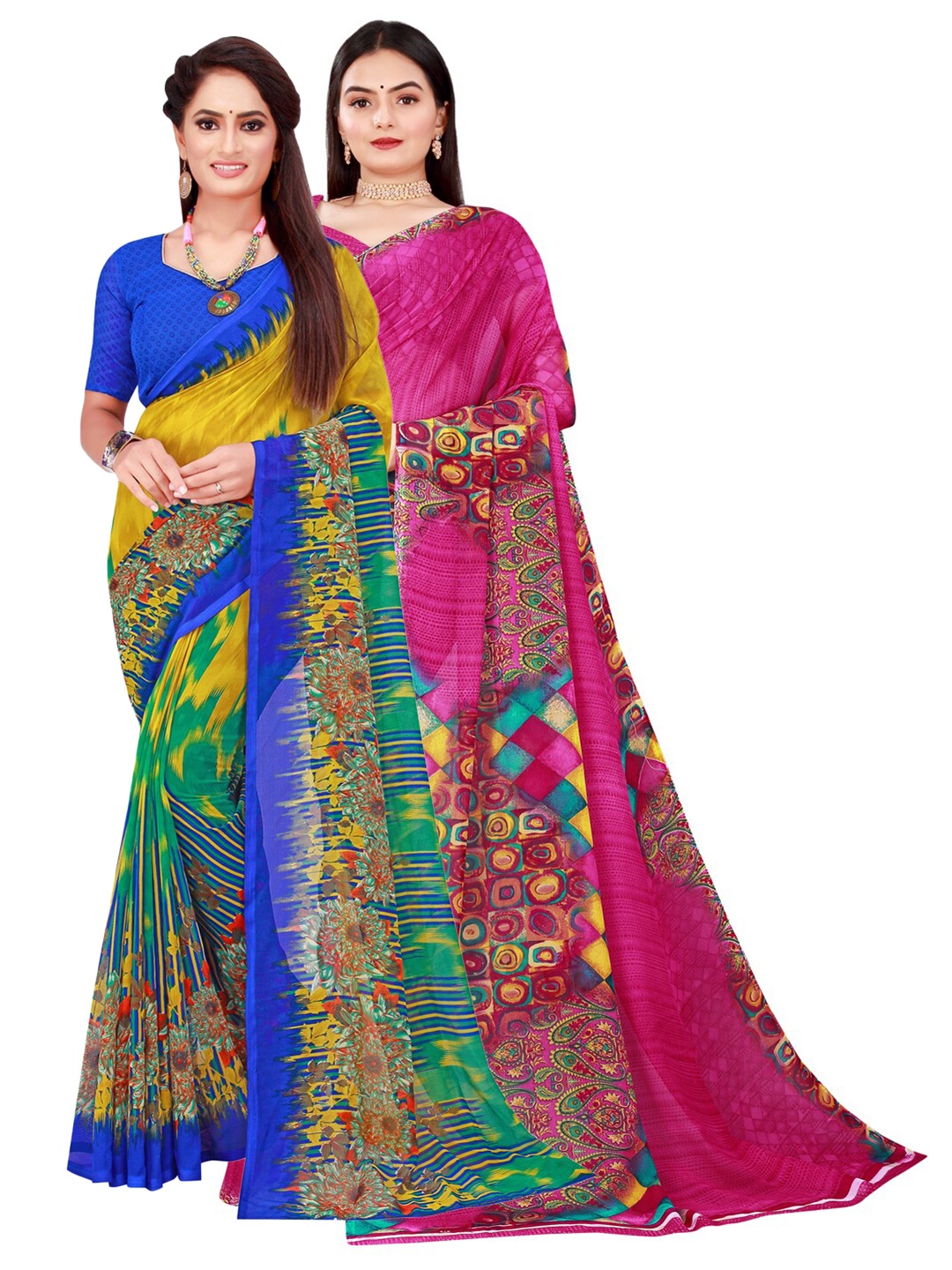 

KALINI Magenta & Multicoloured Pack Of 2 Pure Georgette Sarees