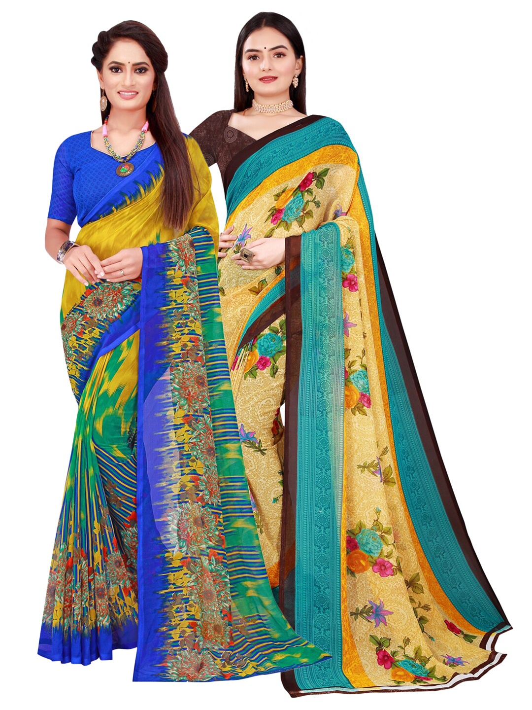 

KALINI Multicoloured & Beige Floral Pack Of 2 Pure Georgette Sarees, Multi