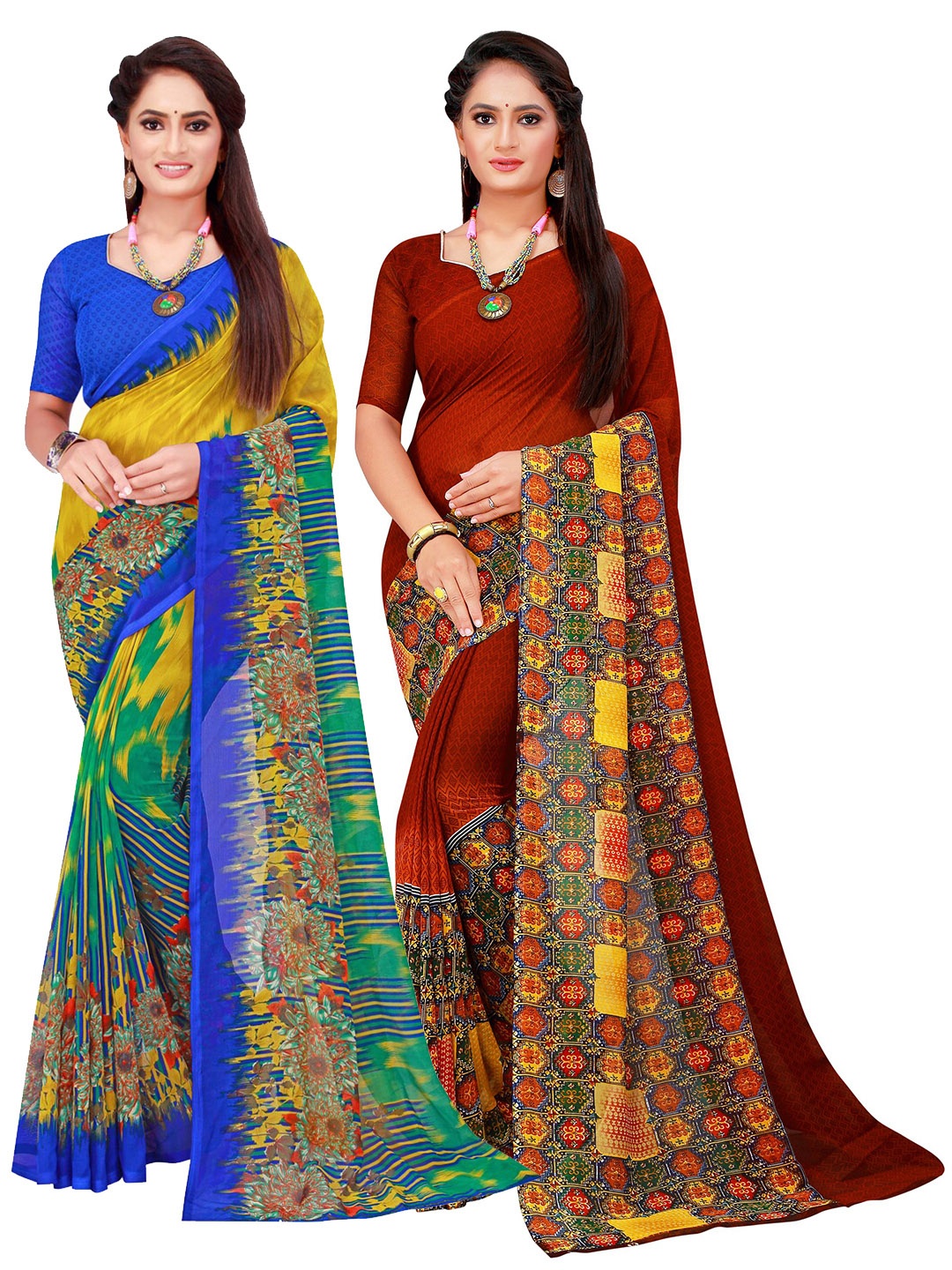 

KALINI Multicoloured & Maroon Pack Of 2 Pure Georgette Sarees, Multi