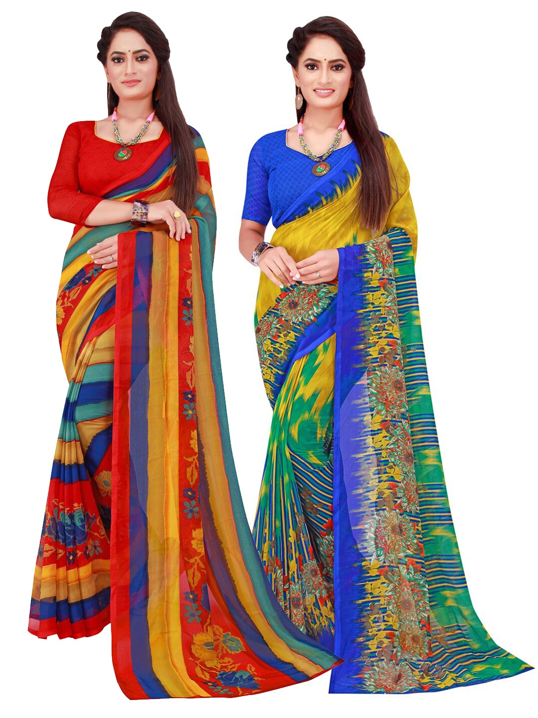 

KALINI Multicoloured Pack Of 2 Pure Georgette Sarees, Multi