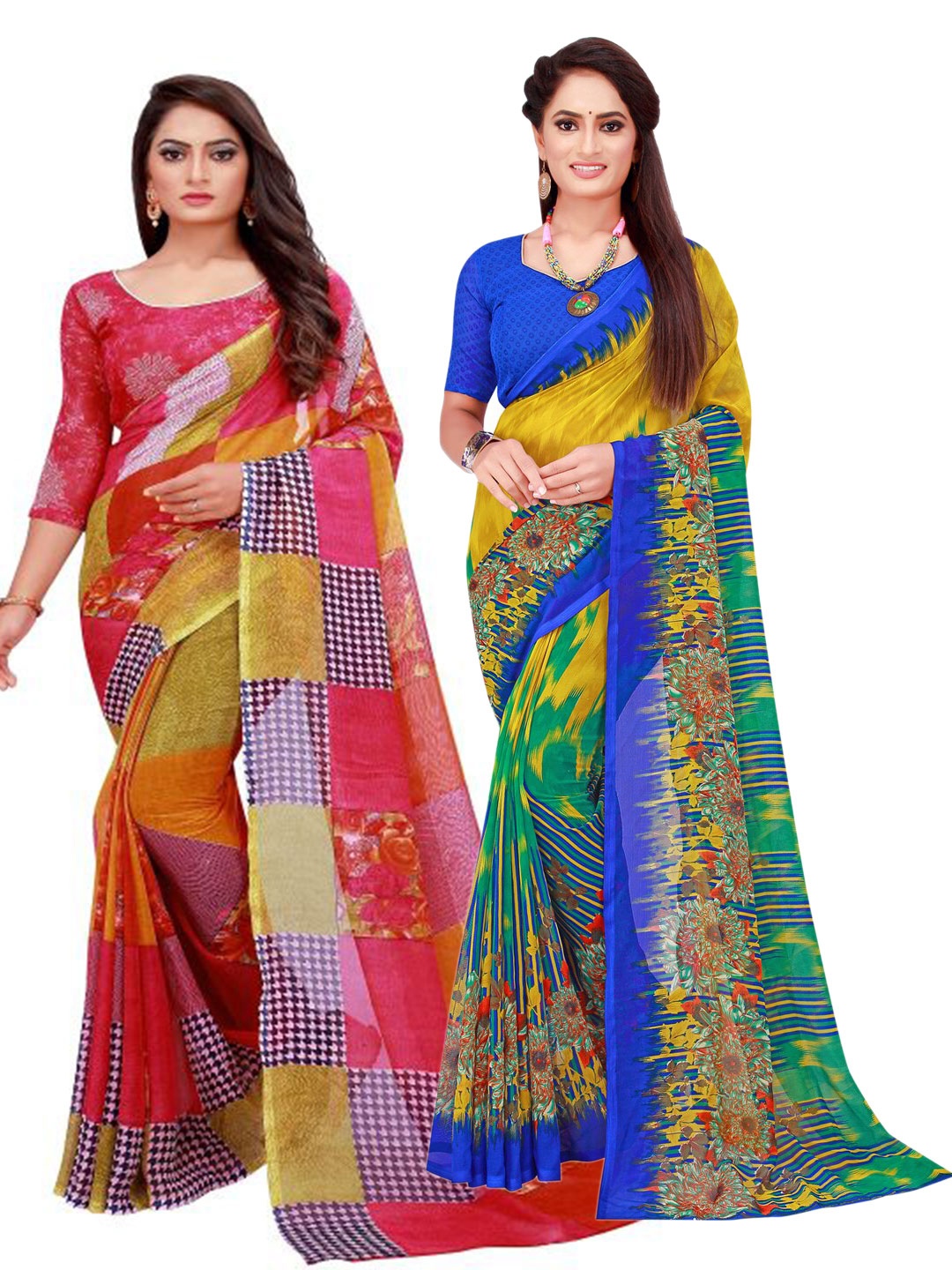 

KALINI Red & Multicoloured Pack Of 2 Pure Georgette Sarees