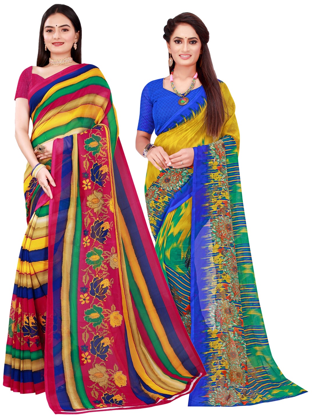 

KALINI Multicoloured Pack Of 2 Pure Georgette Sarees, Multi