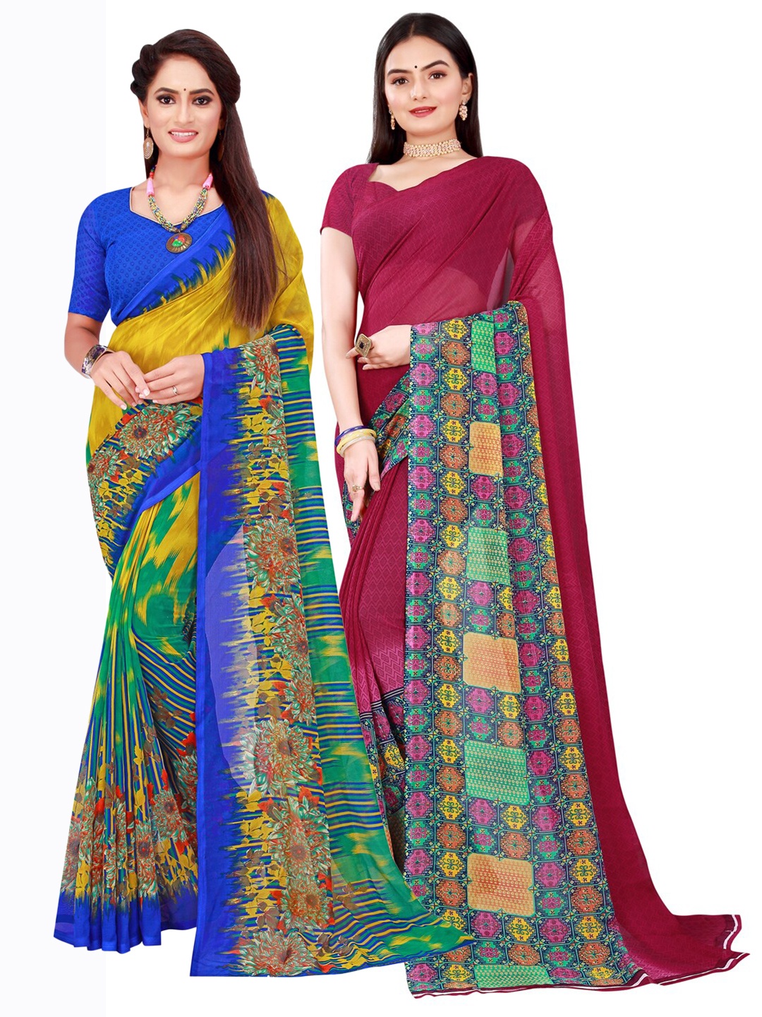 

KALINI Multicoloured & Maroon Pack Of 2 Pure Georgette Sarees, Multi