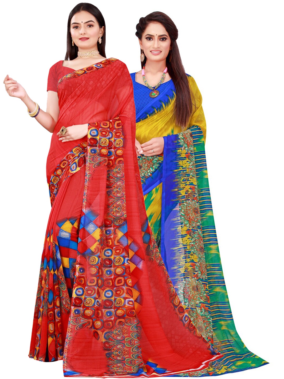 

KALINI Red & Multicoloured Pack Of 2 Pure Georgette Saree