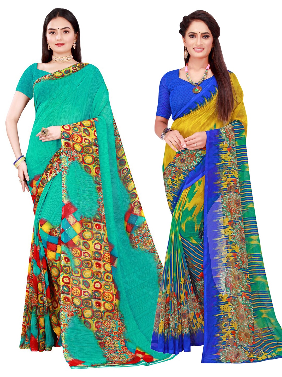 

KALINI Green & Multicoloured Pack of 2 Pure Georgette Sarees