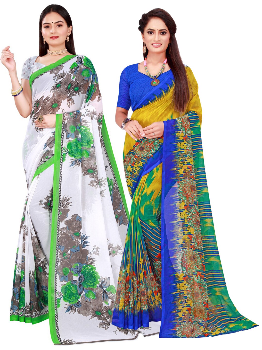 

KALINI Multicoloured & White Floral Pure Georgette Saree, Multi