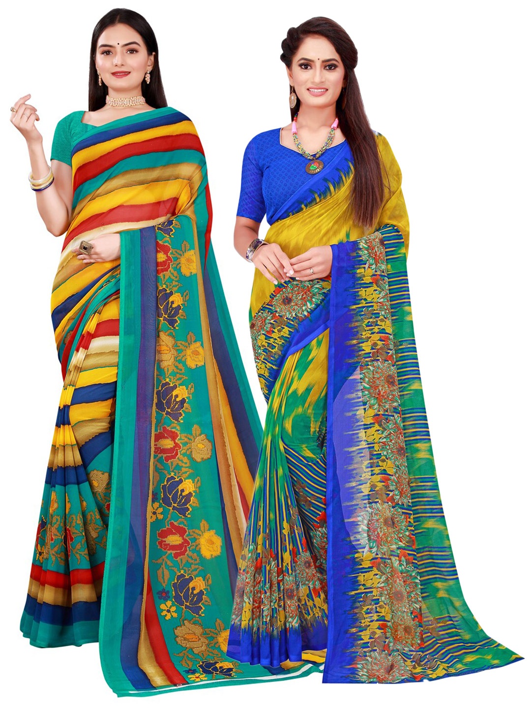 

KALINI Multicoloured Pack Of 2 Pure Georgette Sarees, Multi