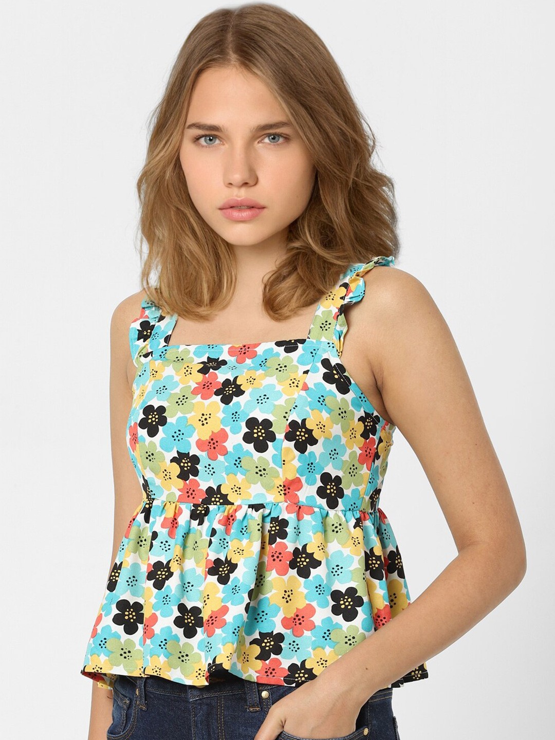 

ONLY Multicoloured Floral Print Peplum Top, Multi