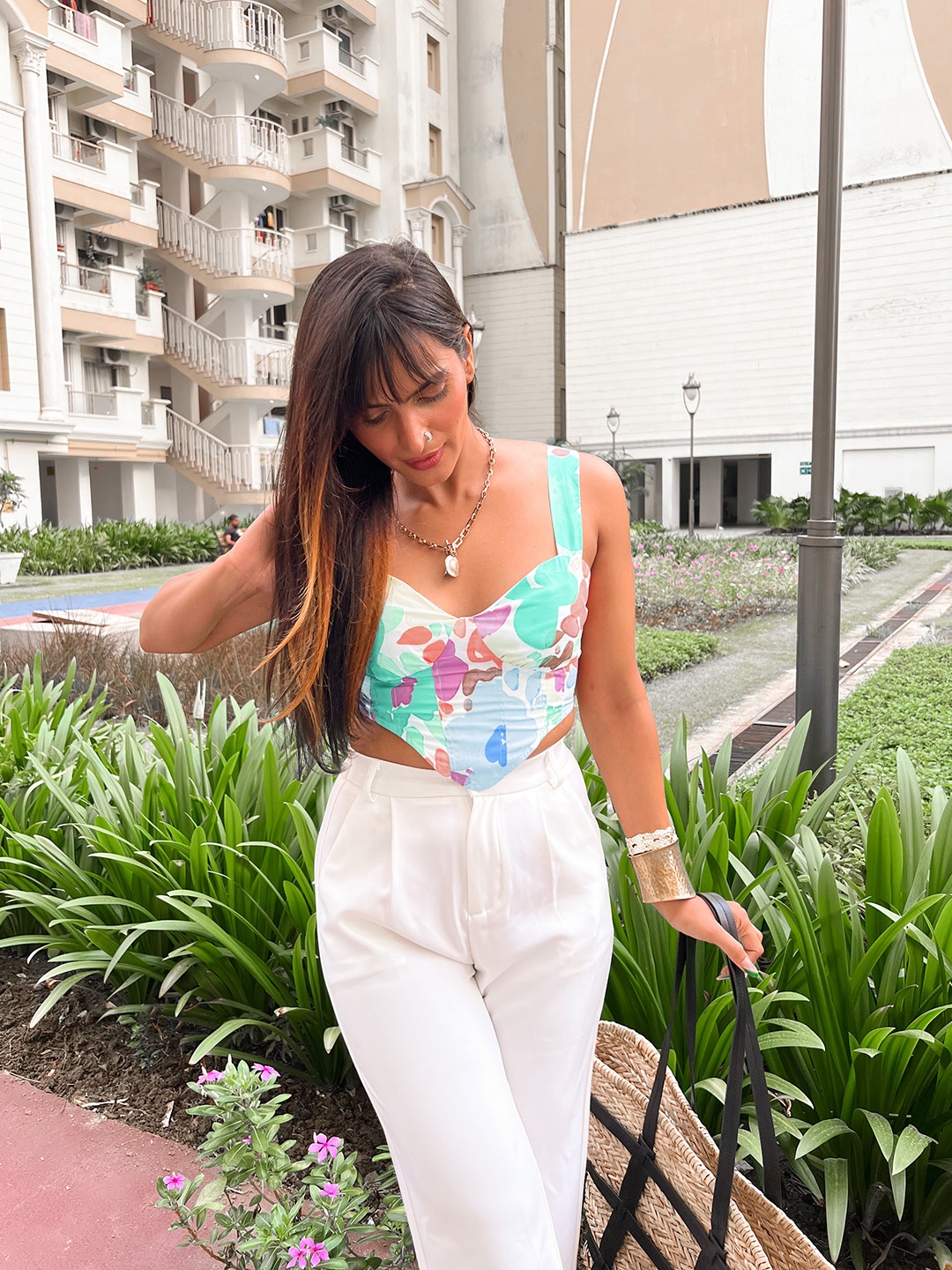 

ONLY White & Green Abstract Print Crop Top