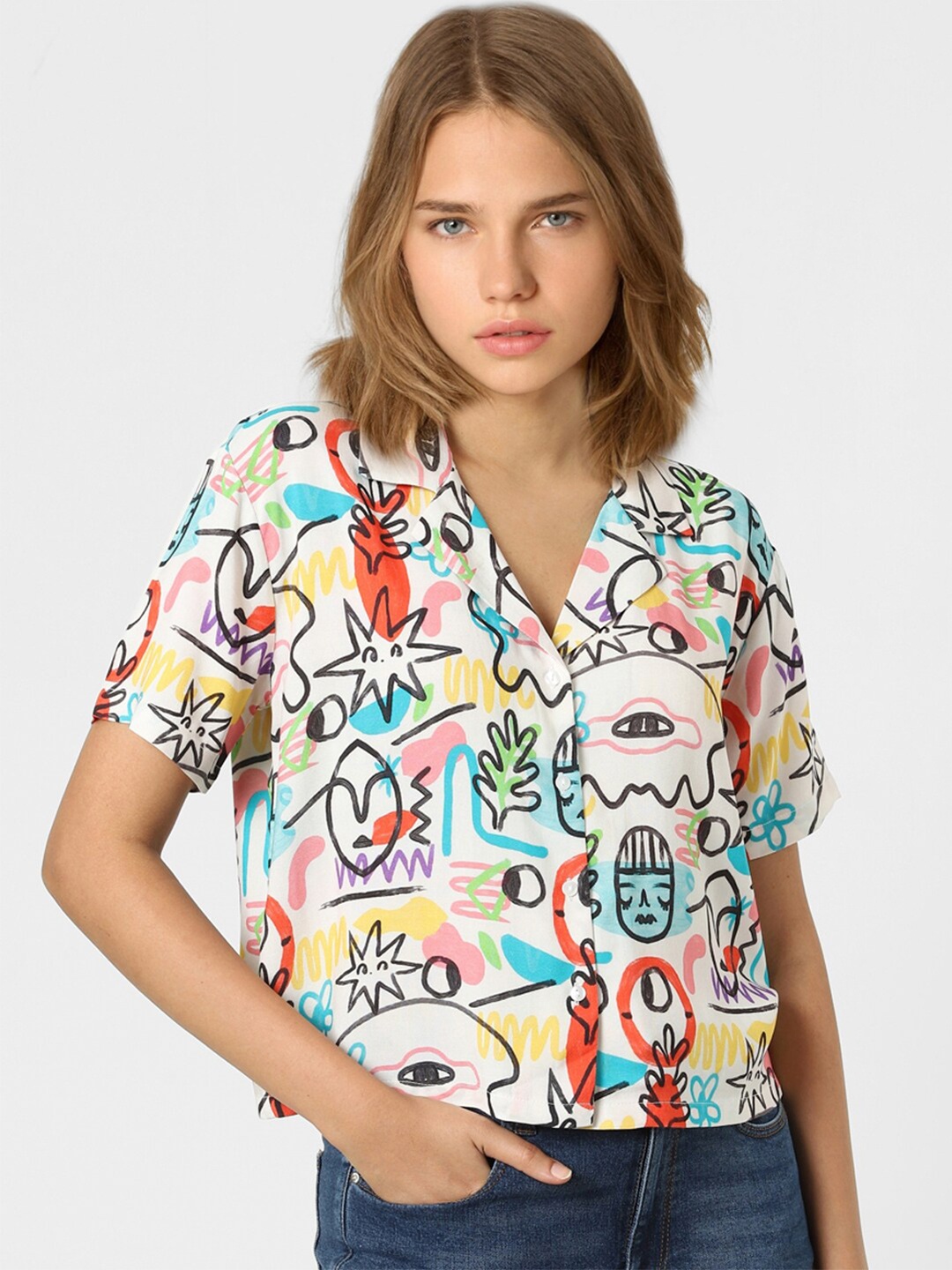 

ONLY Multicoloured Print Lapel Collar Top, Multi
