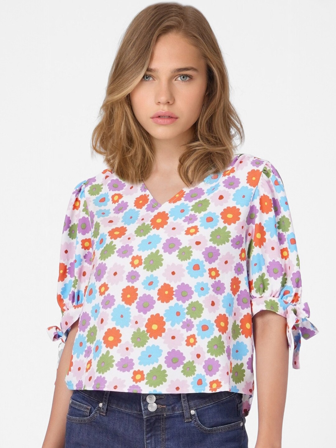 

ONLY White & Purple Floral Print Crop Top