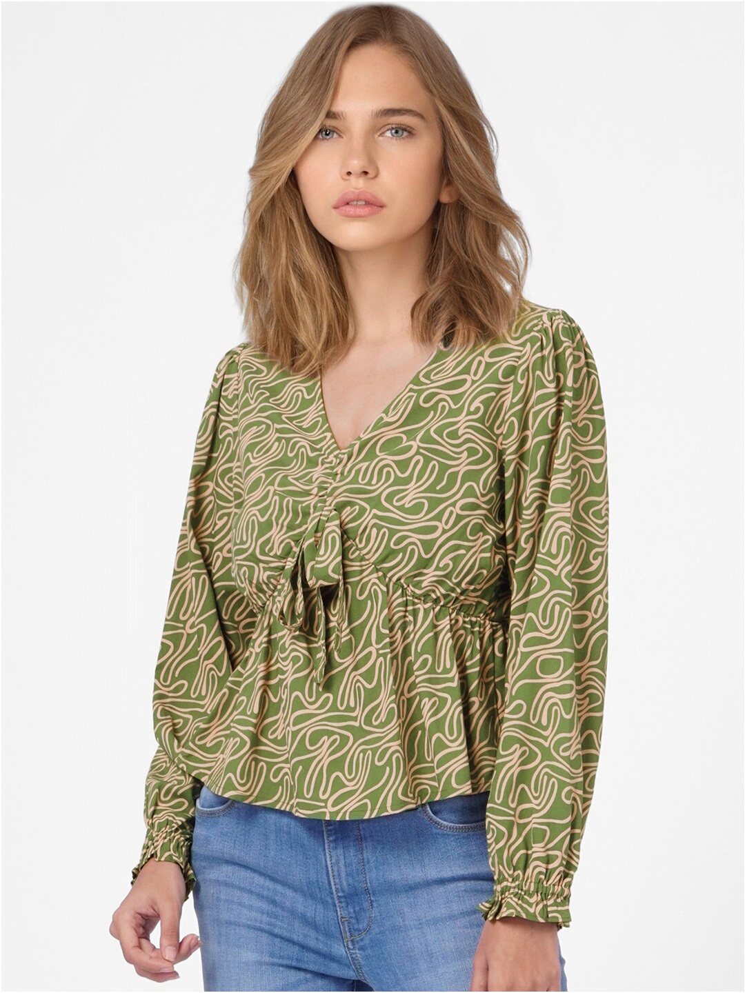 

ONLY Green & Beige Print Top
