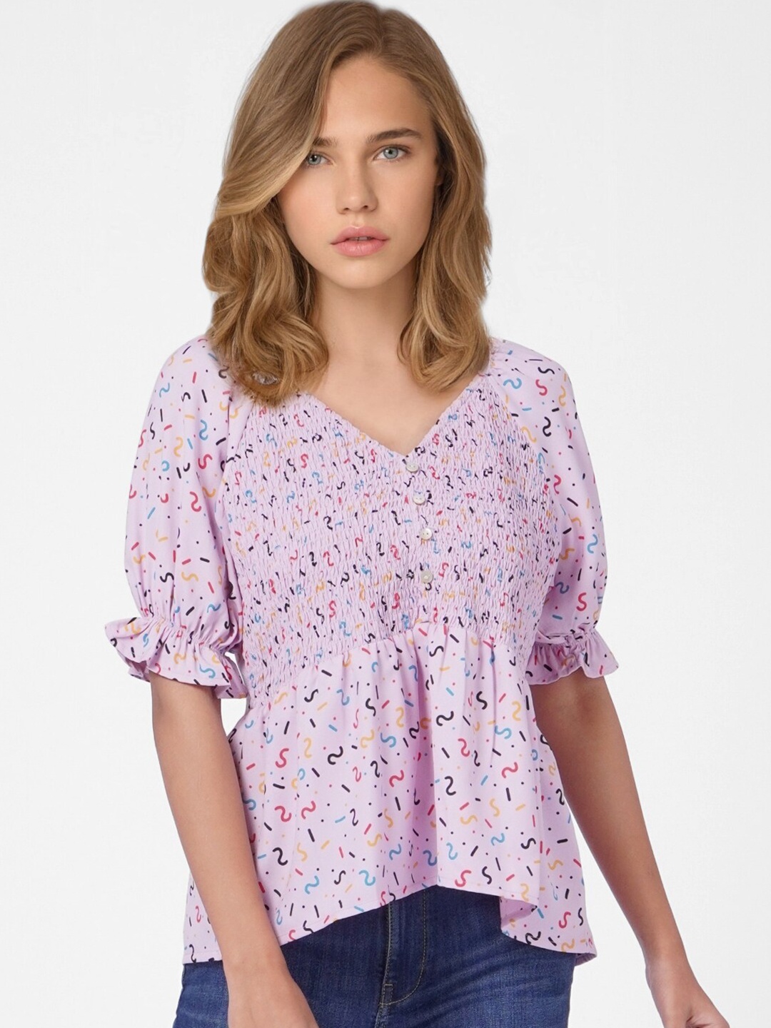 

ONLY Lavender Floral Print Gathered or Pleated Top
