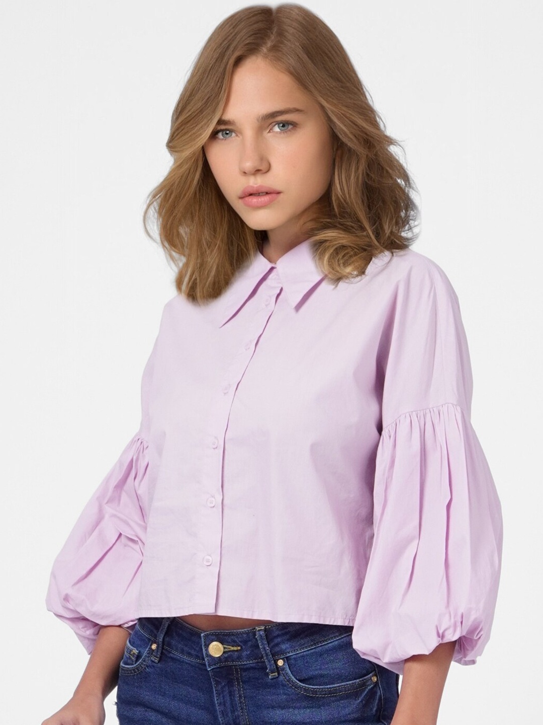 

ONLY Lavender Solid Shirt Style Top