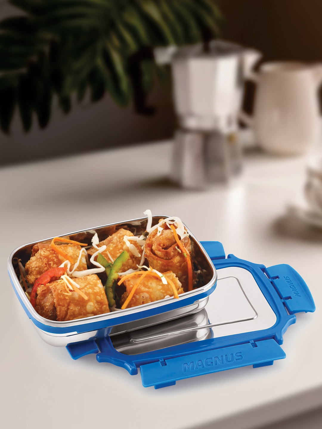 

MAGNUS Silver-Toned & Blue Solid Stainless Steel Leakproof Lunch Box
