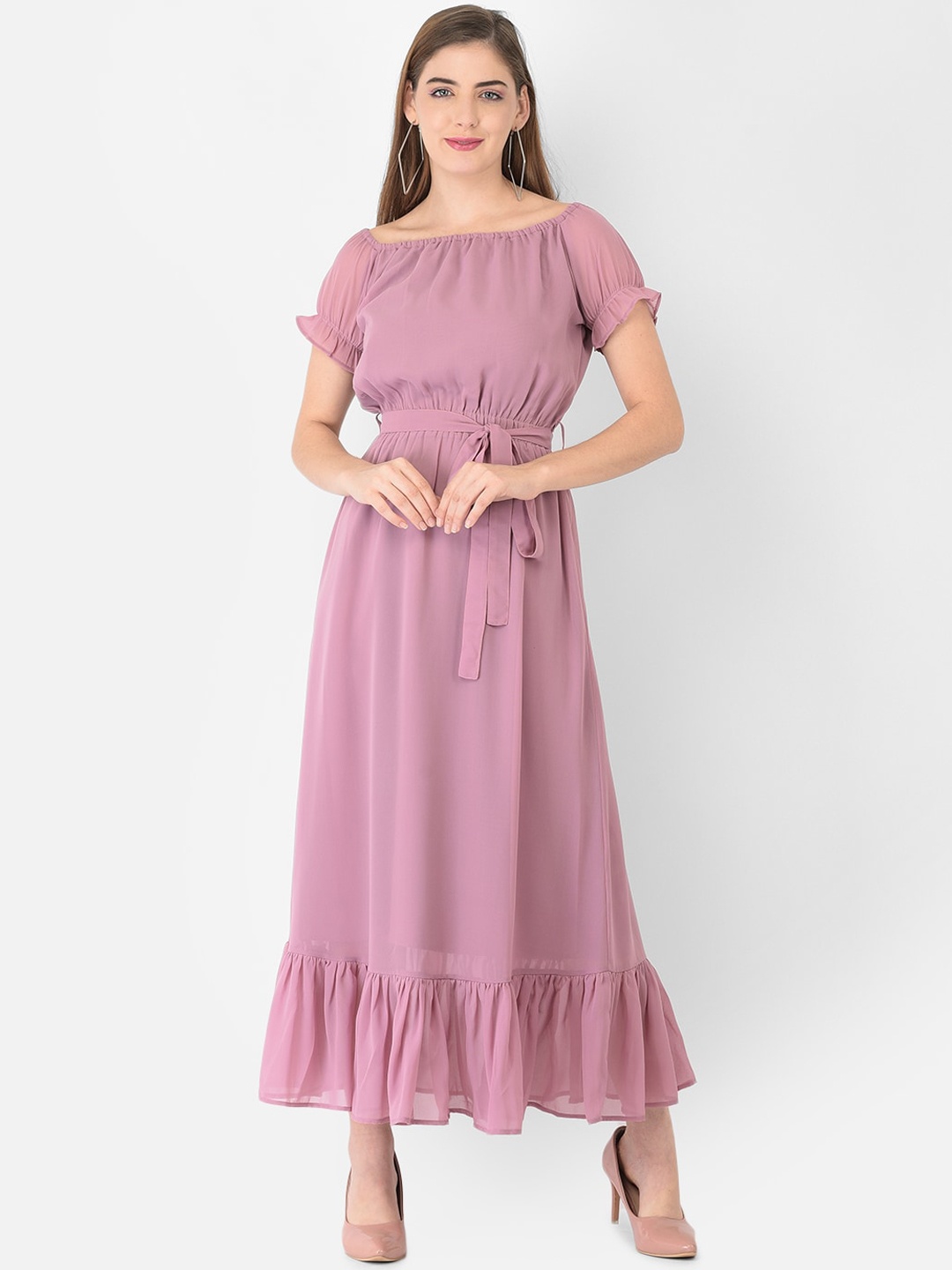 

Eavan Mauve Off-Shoulder Georgette Maxi Dress