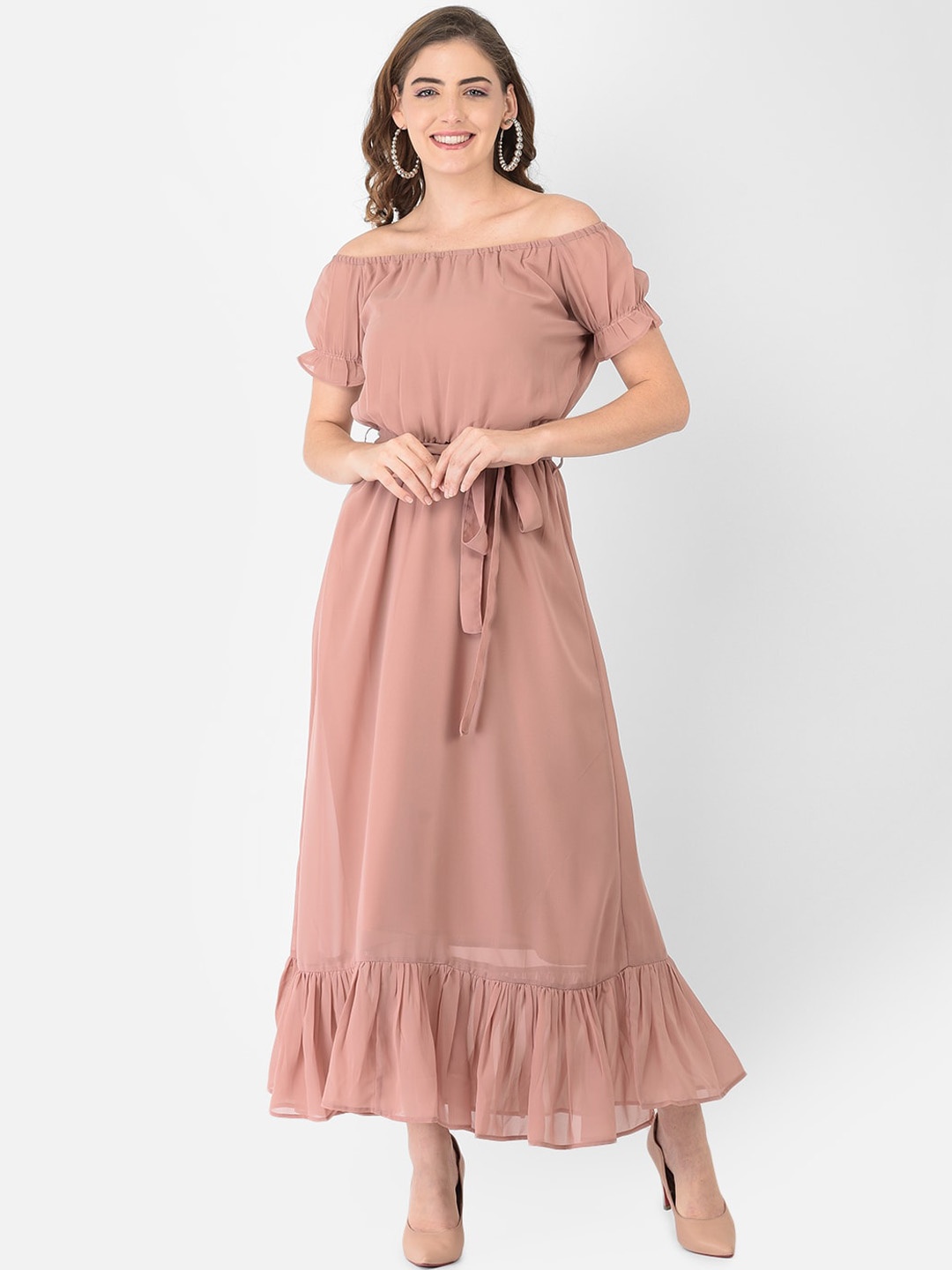 

Eavan Rose Gold Off-Shoulder Georgette Maxi Dress