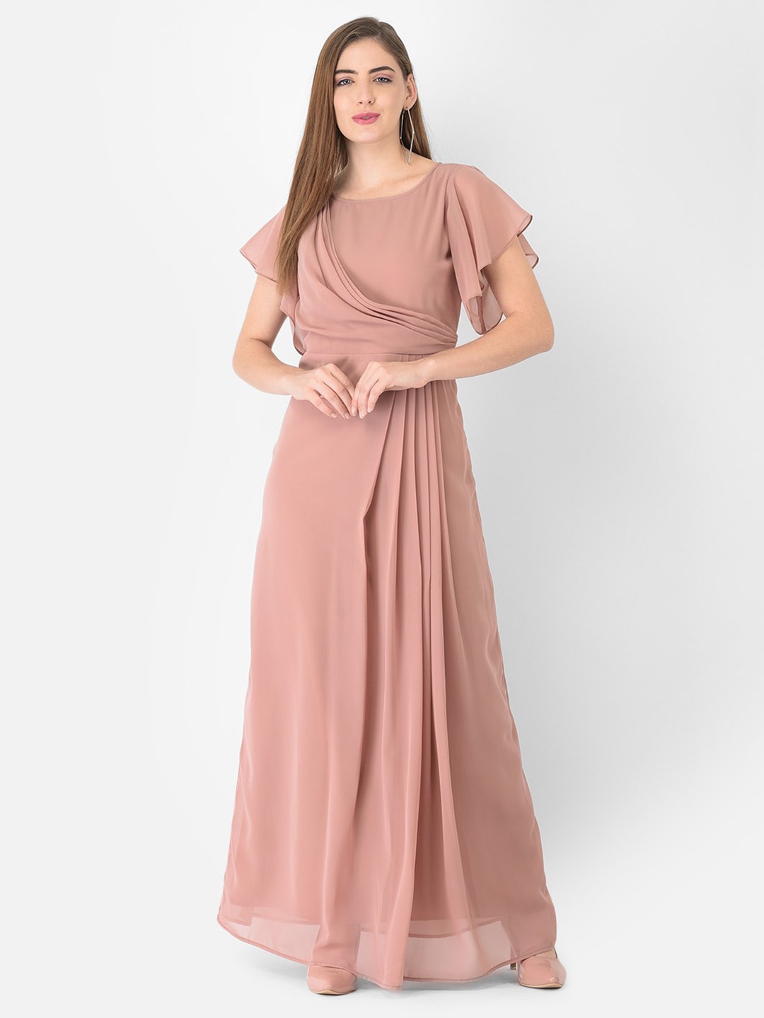 

Eavan Women Rose Gold Solid Georgette Maxi Dress